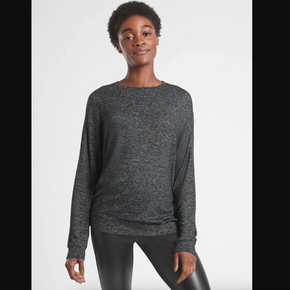 Athleta Mindful Pullover, Charcoal Grey Heather & Black Long Sleeves Relaxed - L - Picture 1 of 12